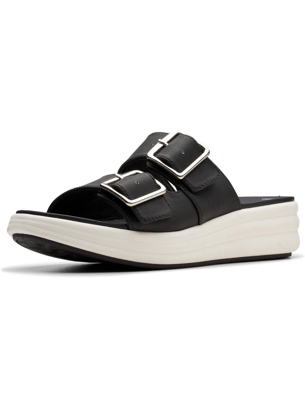NWT Clarks Black Double Buckle Cloudsteppers Slide Sandals